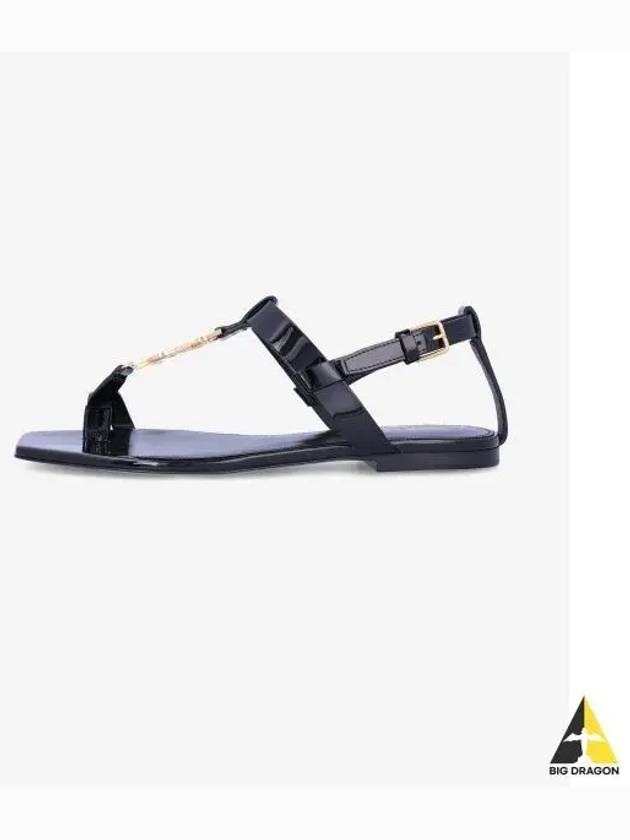 Women's Cassandra Monogram Logo Patent Leather Sandals Black - SAINT LAURENT - BALAAN 2