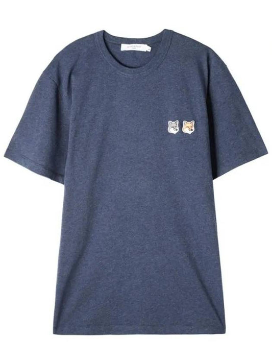 Double Fox Head Patch Classic T-Shirt Navy Melange - MAISON KITSUNE - BALAAN 2