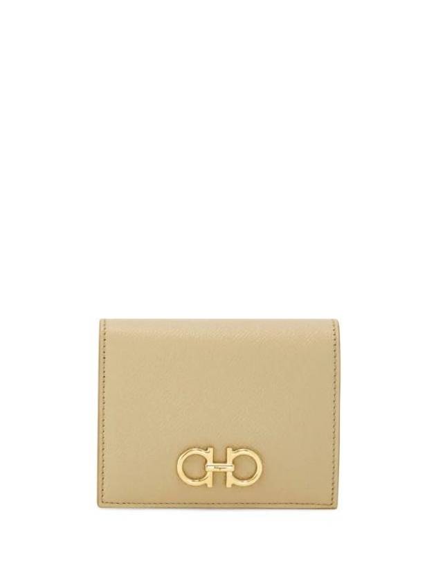 Gancini Compact Half Wallet Beige - SALVATORE FERRAGAMO - BALAAN 1