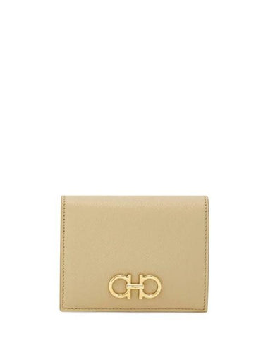 Gancini Compact Half Wallet Beige - SALVATORE FERRAGAMO - BALAAN 1