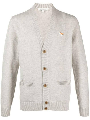 Baby Fox Patch V-neck Cardigan Light Grey - MAISON KITSUNE - BALAAN 1