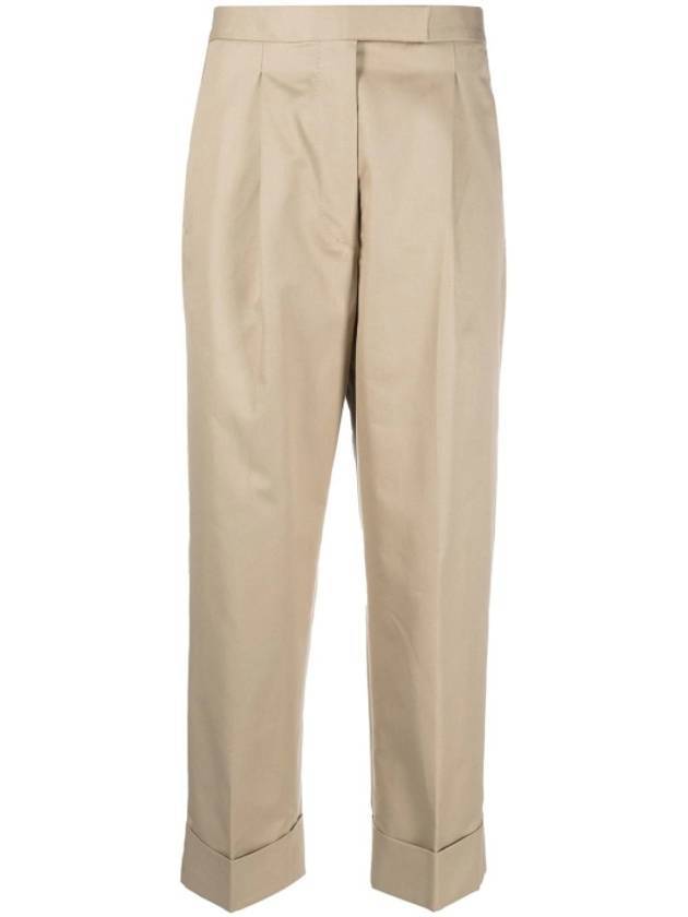 High Waist RWB Trimming Cotton Twill Straight Pants Light Beige - THOM BROWNE - BALAAN 1