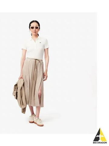 Women s Flannel Long Pleated Skirt Beige - LACOSTE - BALAAN 1