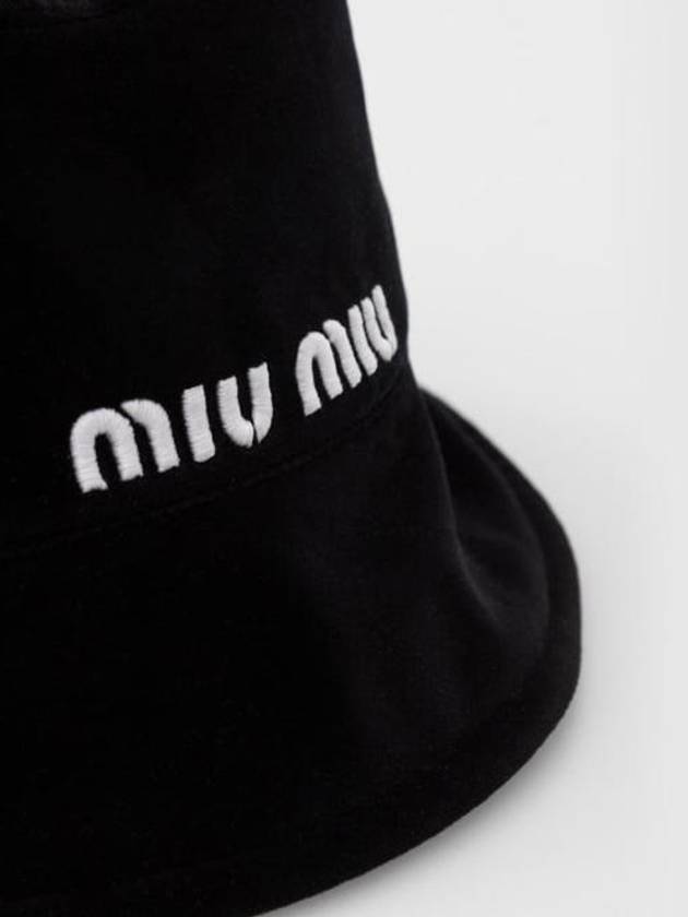 Embroidered Logo Cotton Bucket Hat Black - MIU MIU - BALAAN 4