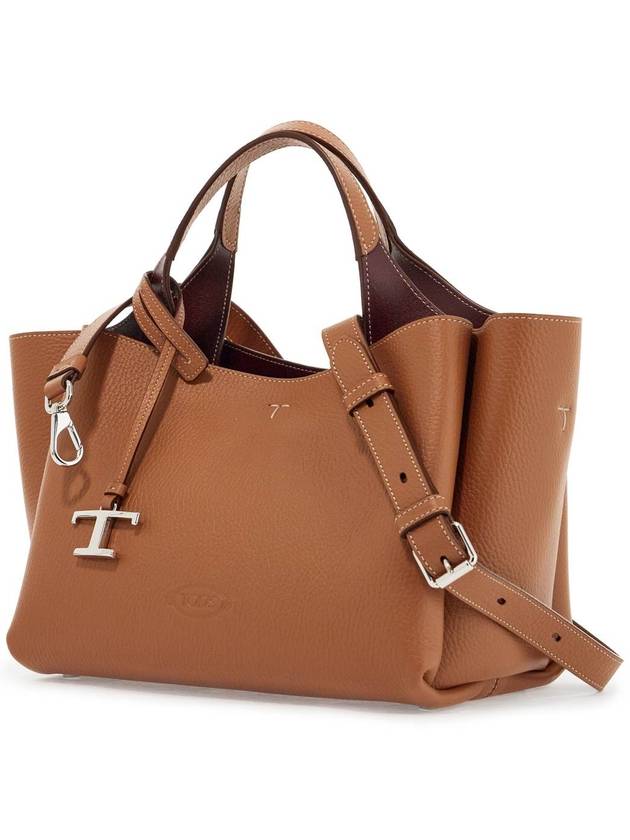 T Timeless Leather Small Tote Bag Brown - TOD'S - BALAAN 4