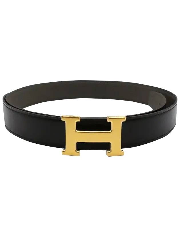 H Gold Buckle Reversible 32mm Leather Belt Black - HERMES - BALAAN 1