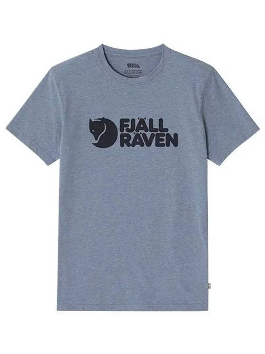 87310 520 999 Logo Uncle Blue Melange Men's Short Sleeve T-Shirt - FJALL RAVEN - BALAAN 2