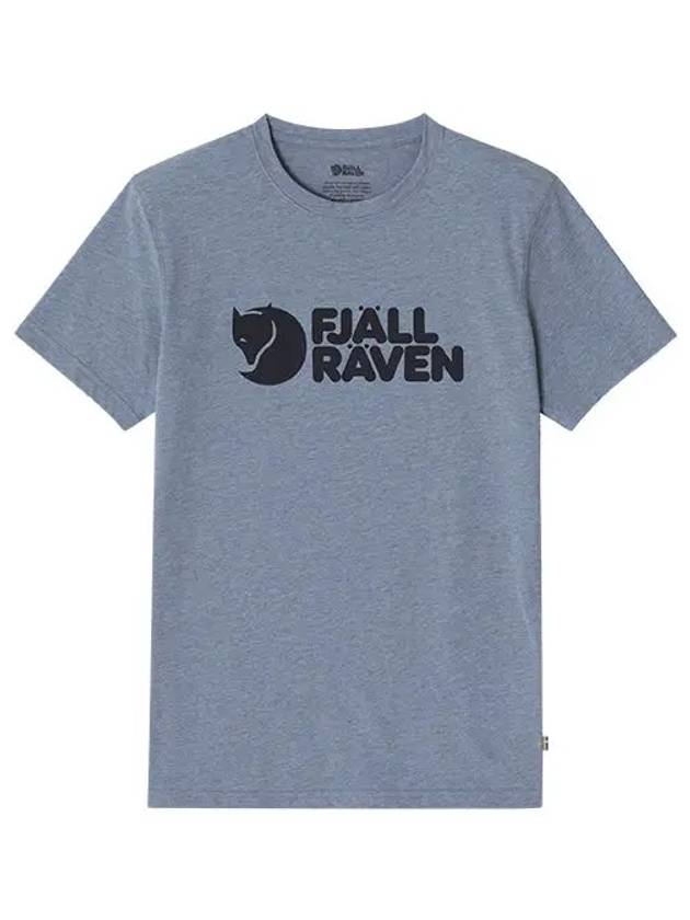 87310 520 999 Logo Uncle Blue Melange Men's Short Sleeve T-Shirt - FJALL RAVEN - BALAAN 1