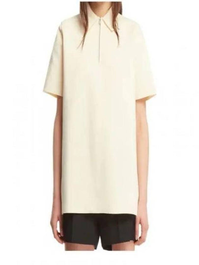 Straight Hem Zipper Short Sleeve Polo Shirt Ivory - JIL SANDER - BALAAN 2