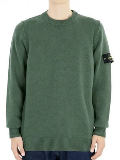 Logo Patch Lambswool Crewneck Knit Top Green - STONE ISLAND - BALAAN 2