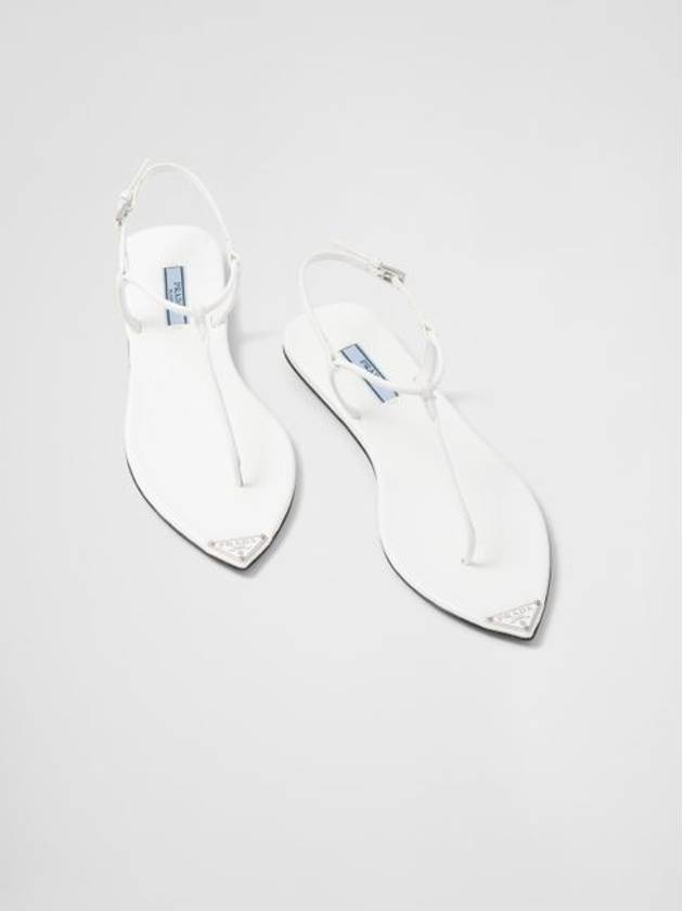 Triangle Logo Brushed Leather Flat Sandals White - PRADA - BALAAN 3