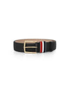 Men's Three Stripes Tab Pebbled Leather Belt Black - THOM BROWNE - BALAAN 3