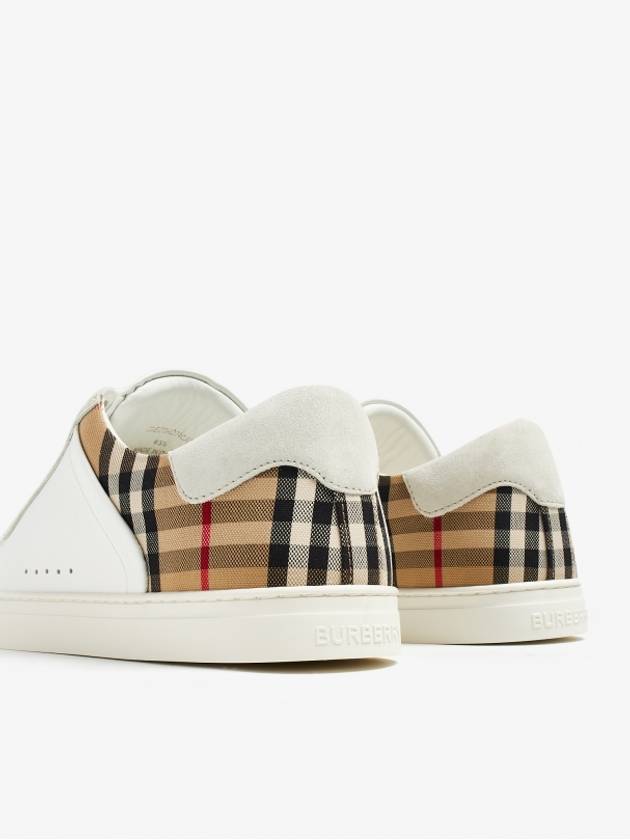 Check Leather Suede Sneakers Natural White Archive Beige - BURBERRY - BALAAN 3