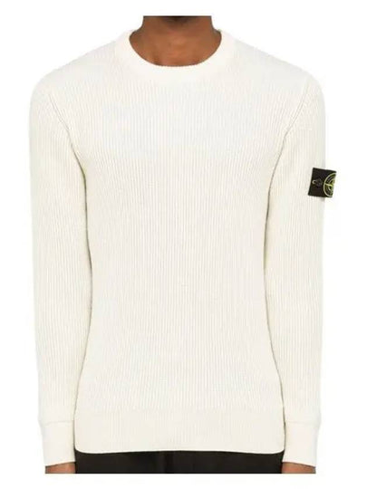 Wappen Patch Crew Neck Ribbed Wool Knit Top Beige - STONE ISLAND - BALAAN 2