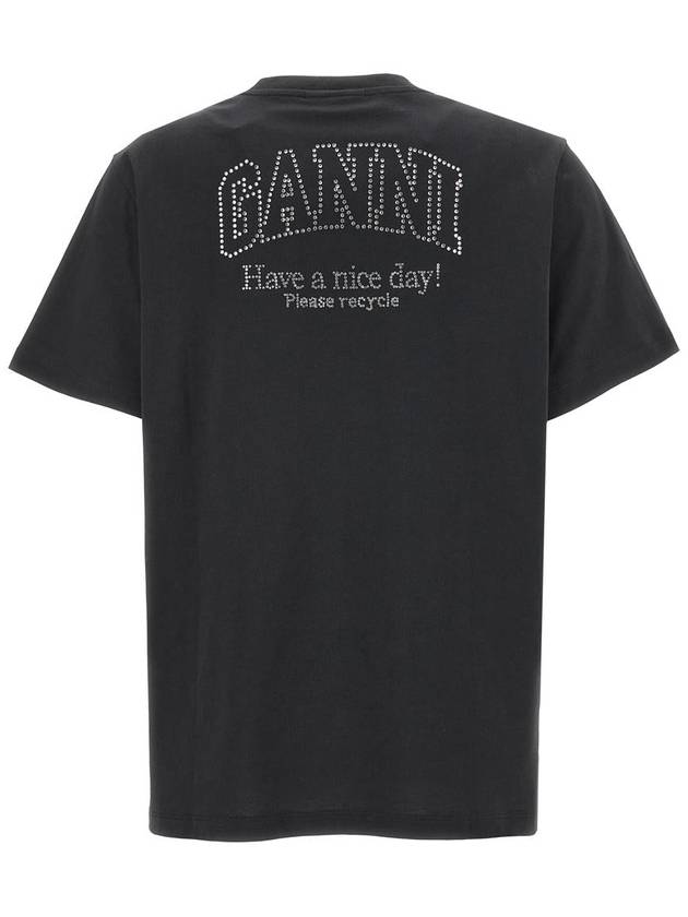 Relax Rhinestone Logo Cotton Short Sleeve T-Shirt Dark Grey - GANNI - BALAAN 3