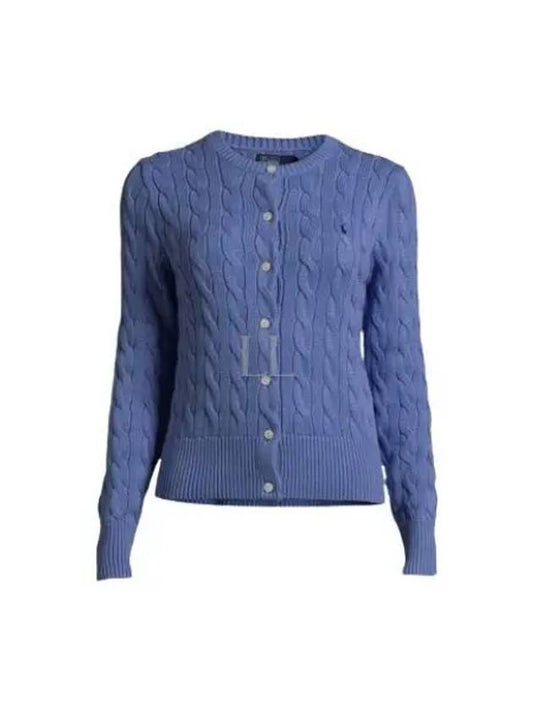 Women's Embroidered Logo Pony Cable Cardigan Blue - POLO RALPH LAUREN - BALAAN 2