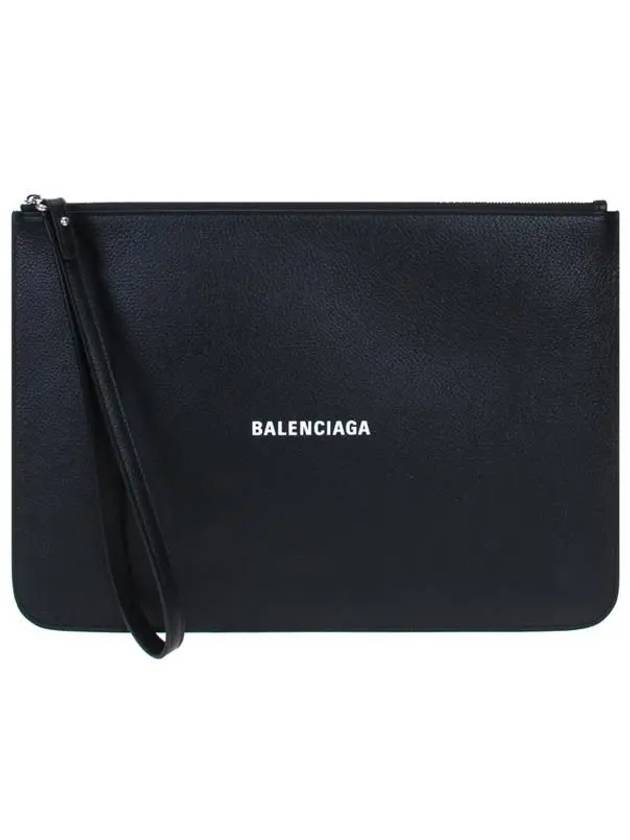 Logo Strap Cash Medium Clutch Bag Black - BALENCIAGA - BALAAN.