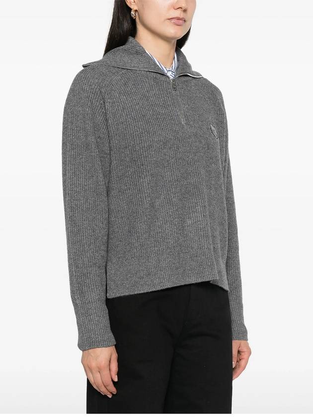 Bold Fox Head Patch Half Zip Knit Top Medium Grey Melange - MAISON KITSUNE - BALAAN 4