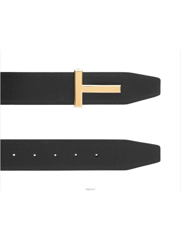 Gold Soft Grain Leather T Icon Belt Brown Black - TOM FORD - BALAAN 3