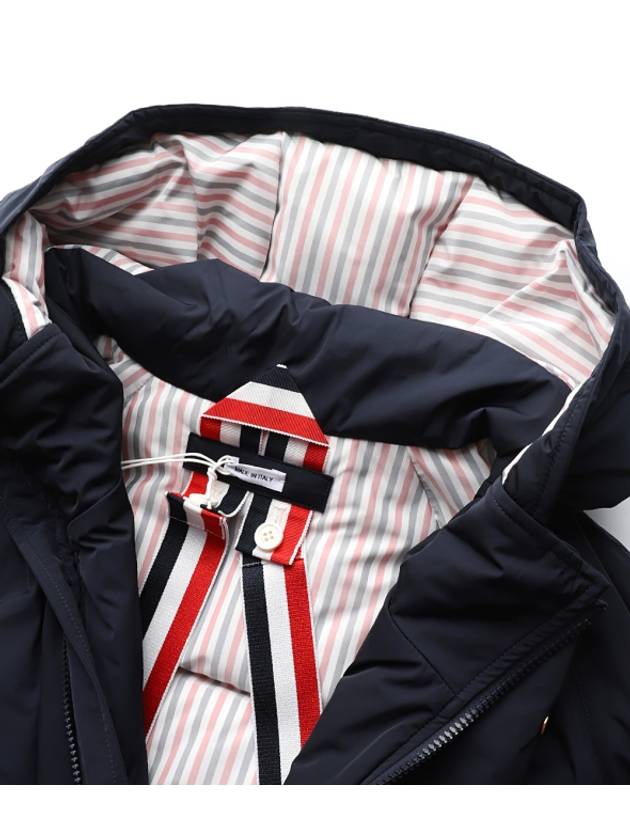 Men's 4 Bar Poly Twill Hooded Parka Navy - THOM BROWNE - BALAAN 4