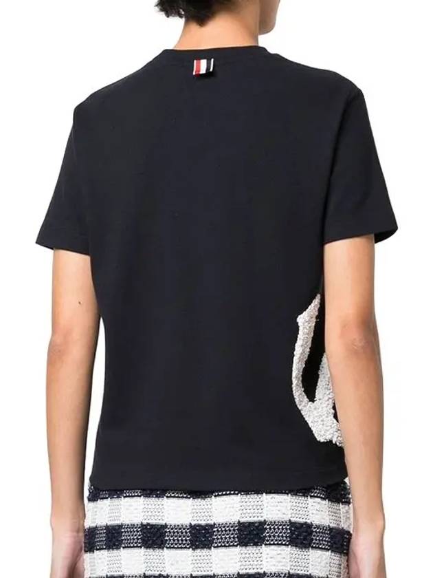 Women's Boucle Anchor Embroidered Short Sleeve T Shirt Navy - THOM BROWNE - BALAAN 3