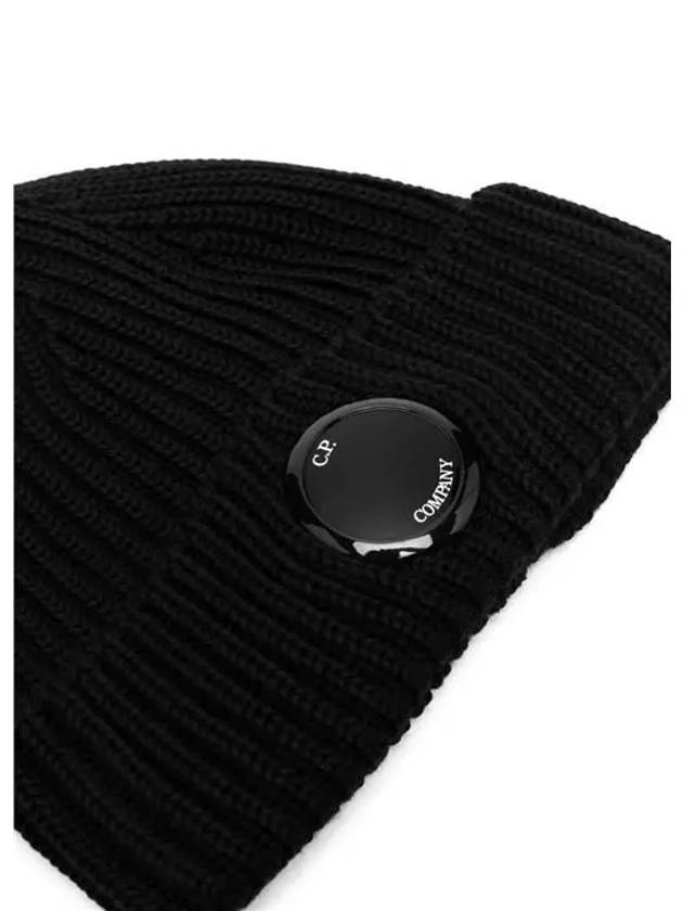 Lens Wappen Extra Fine Merino Wool Beanie Black - CP COMPANY - BALAAN 3