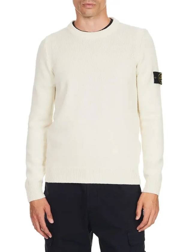 Logo Patch Lambswool Crewneck Knit Top Natural - STONE ISLAND - BALAAN 3