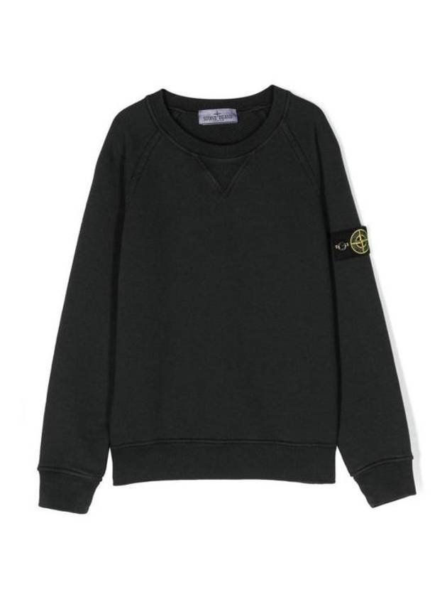 Kids Garment Dyed Old Effect Diagonal Cotton Fleece Sweatshirt Black - STONE ISLAND - BALAAN 1