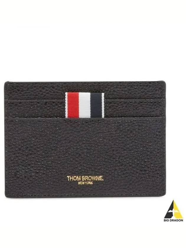 Pebble Grain Leather Stripe Single Card Wallet Black - THOM BROWNE - BALAAN 2