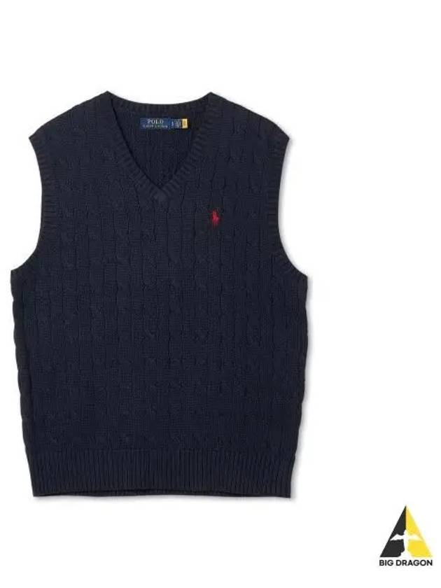 Cable knit cotton sweater vest navy - POLO RALPH LAUREN - BALAAN 1