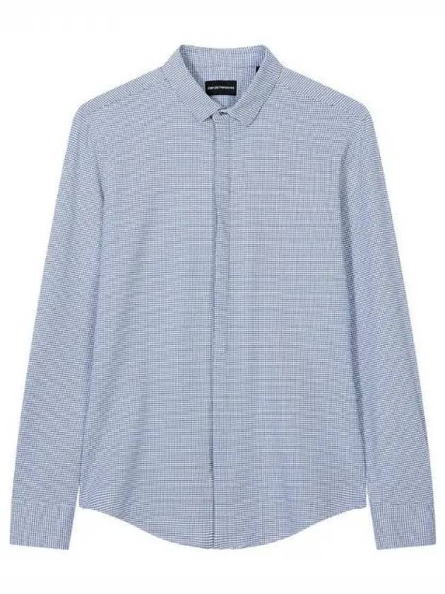 Men s Micro Pattern Stretch Shirt Blue - EMPORIO ARMANI - BALAAN 1