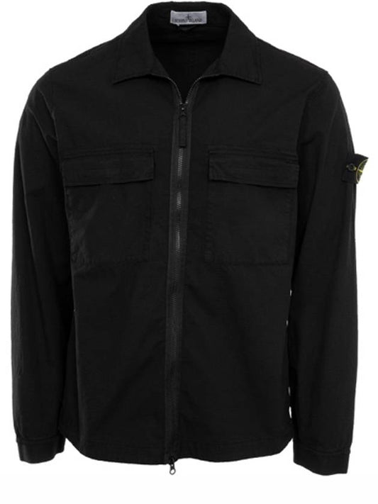 Zipper Regular Fit Cotton Overshirt Jacket Black - STONE ISLAND - BALAAN 2