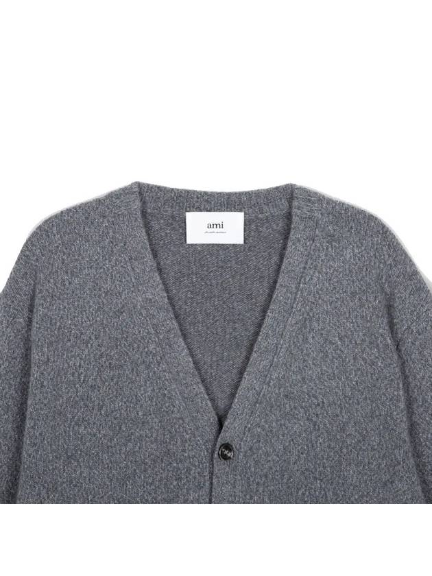 Heart Logo V Neck Cashmere Cardigan Heather Grey - AMI - BALAAN 4