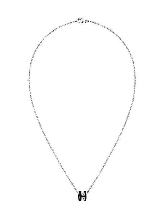 Mini Pop H Pendant Necklace Palladium Noir Silver - HERMES - BALAAN 1