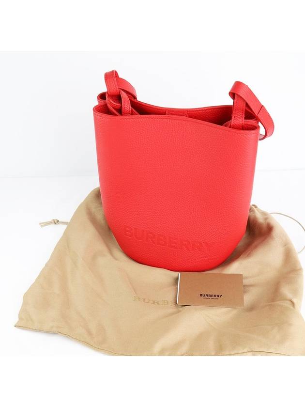 WoMen's Embossed Logo Leather Bucket Bag Red - BURBERRY - BALAAN 7