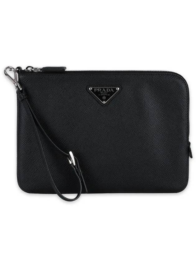 Small Saffiano Leather Pouch Black - PRADA - BALAAN 3