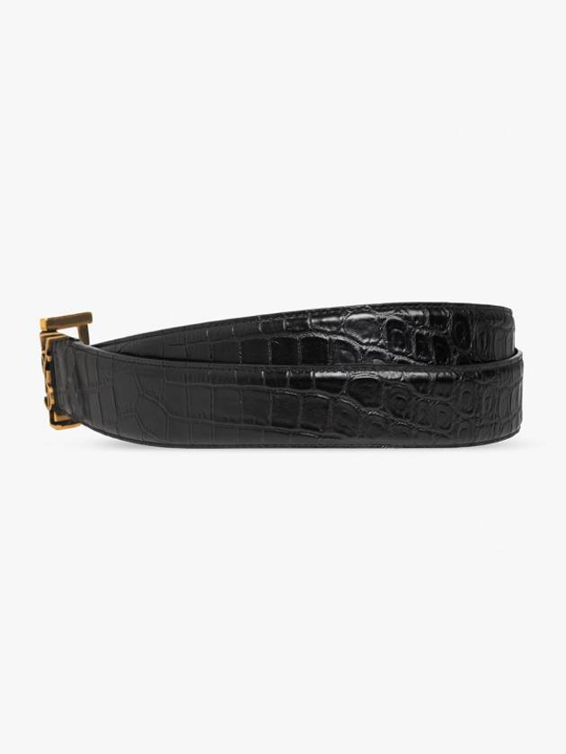 Cassandra Square Crocodile Leather Buckle Belt Black - SAINT LAURENT - BALAAN 5