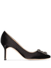 Hangisi 70 Satin Jewel Buckle Pumps Heel Black - MANOLO BLAHNIK - BALAAN 1