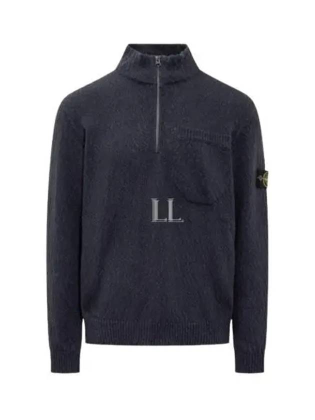 Half Zip-up Loose Fit Uneven Cotton Yarn Knit Top Navy - STONE ISLAND - BALAAN 2