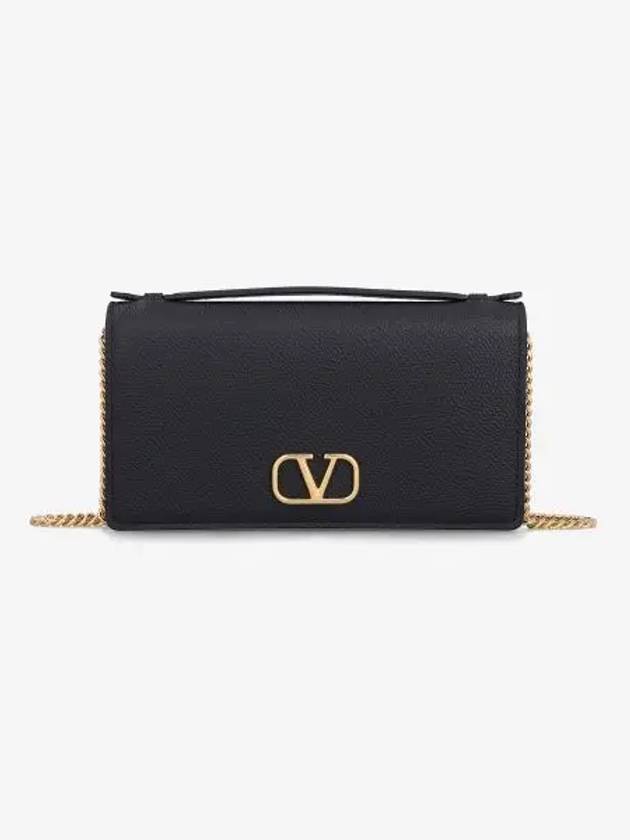 V Logo Signature Grainy Calfskin Chain Shoulder Bag Black - VALENTINO - BALAAN 2