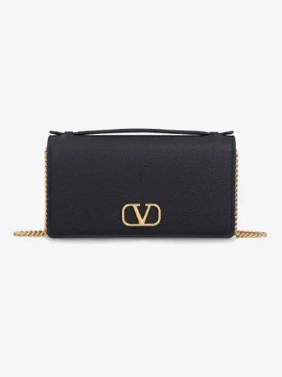 V Logo Signature Grainy Calfskin Chain Shoulder Bag Black - VALENTINO - BALAAN 2