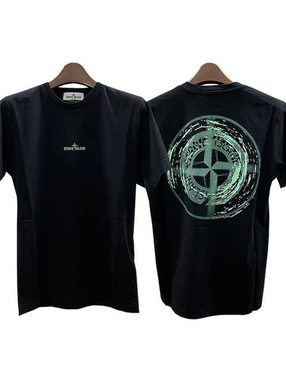 Kids Drop Shot One Print Short Sleeve T-Shirt Black - STONE ISLAND - BALAAN 2