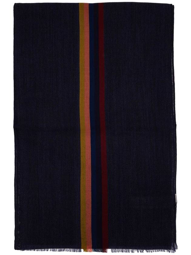 Striped Fringe Wool Silk Muffler Navy - PAUL SMITH - BALAAN 2