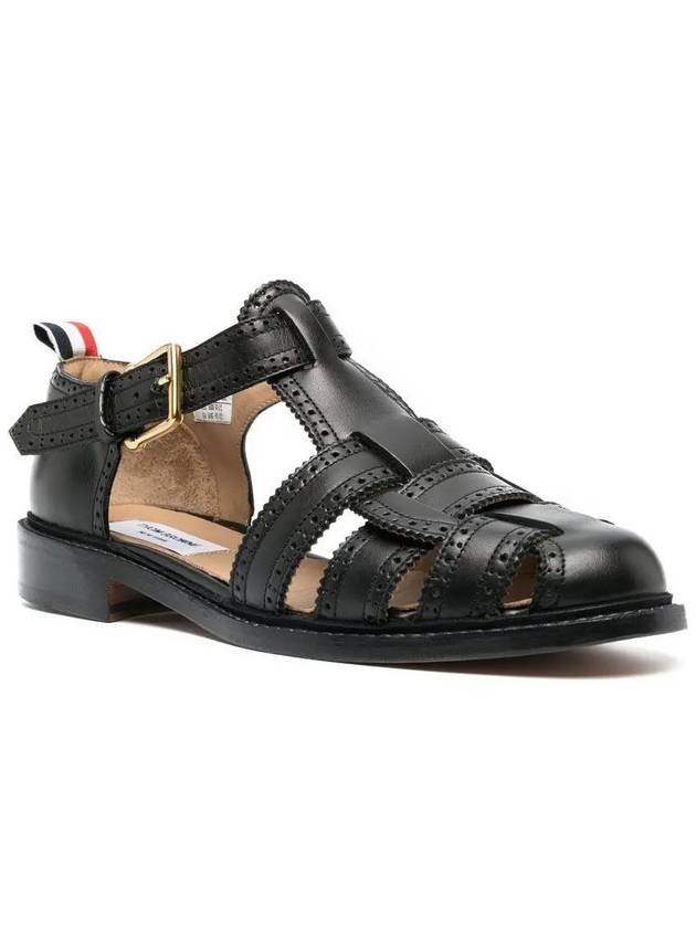 Vitello Brogue Fisherman Calf Leather Sandals Black - THOM BROWNE - BALAAN 4