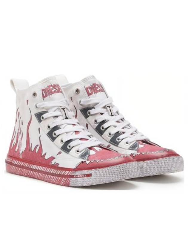 Graphic Print Lace-Up High-Top Sneakers Red - DIESEL - BALAAN 3