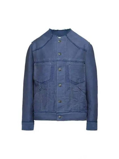 Collarless Distressed Cotton Denim Jacket Blue - MAISON MARGIELA - BALAAN 2