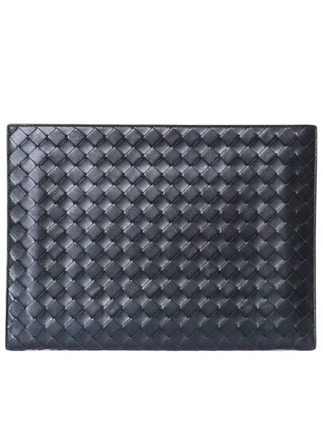 Intrecciato Zipper Leather Clutch Bag Black - BOTTEGA VENETA - BALAAN 3