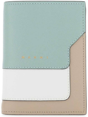 Saffiano Leather Color Block Half Wallet Green - MARNI - BALAAN 1