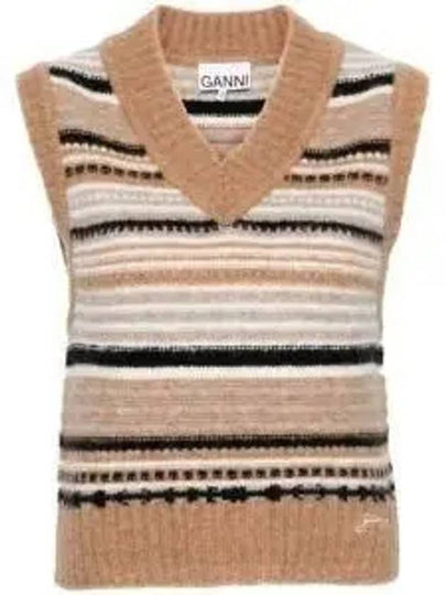 Striped Soft Wool Knit Vest Brown - GANNI - BALAAN 2