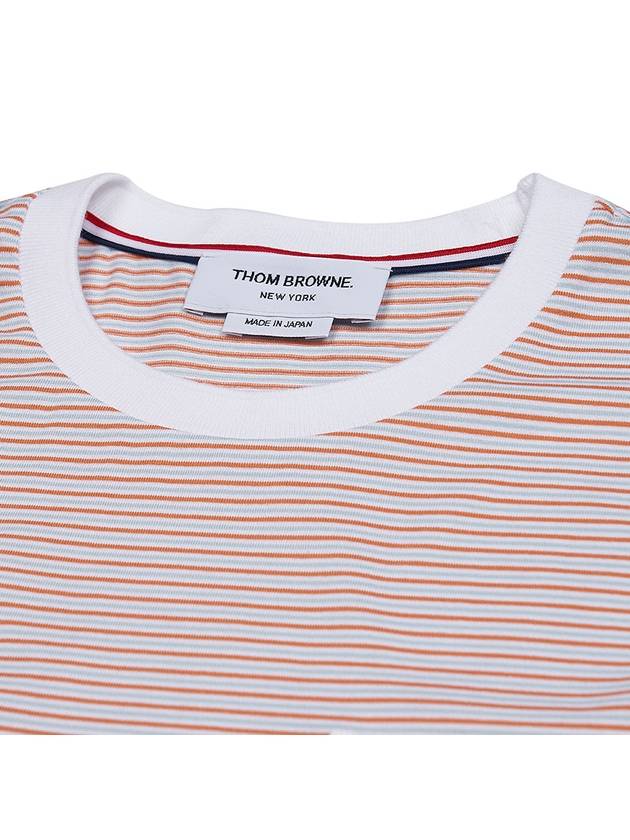 Striped Pocket Cotton Oversized Short Sleeve T-Shirt Orange - THOM BROWNE - BALAAN 5